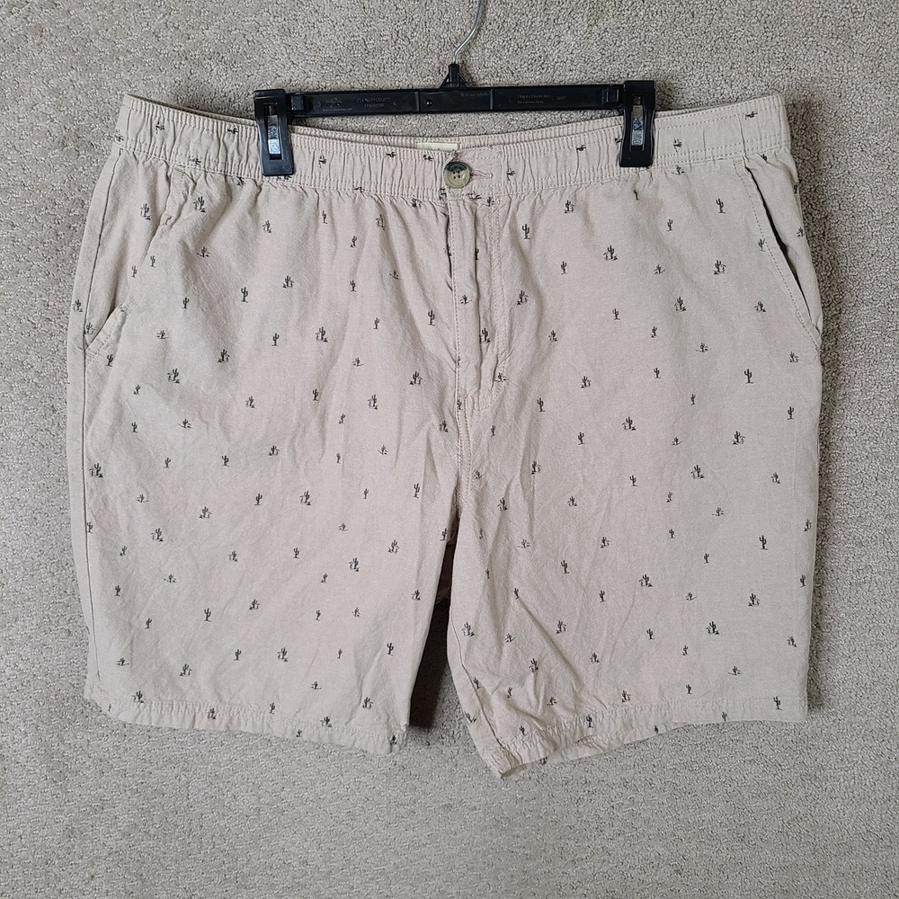 Method Shorts Mens XXL Beige Khaki Cactus Print Elastic Waist Cotton‎ Casual